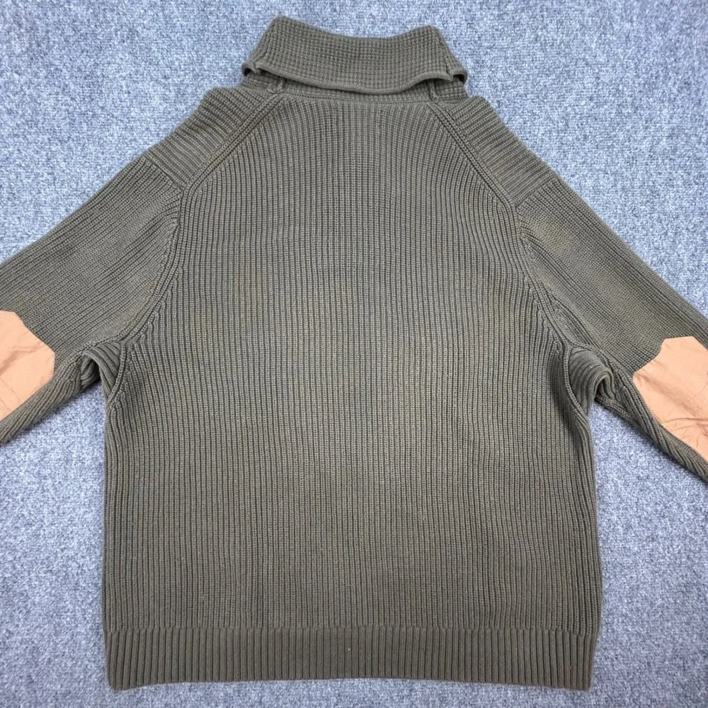 Duluth Wool Blend Shawl Collar Ribbed Knit Sweater Mens‎ XL Green Elbow Patches